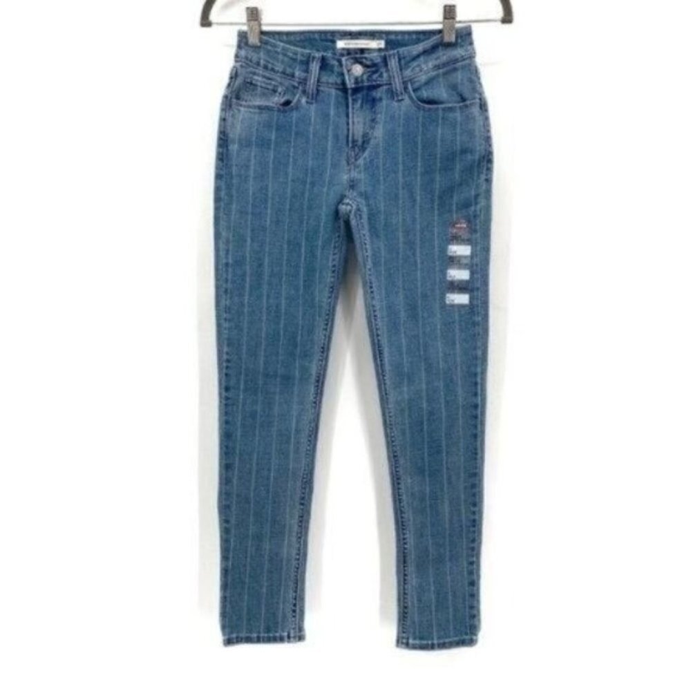 Levi's 535 Striped Super Skinny Low Rise Ankle Retro Stretch 25 Denim Jeans NWOT - Picture 2 of 8